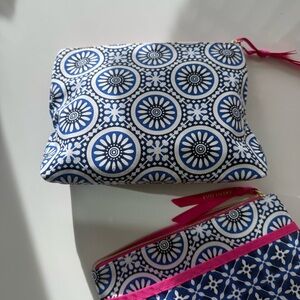 Estee Lauder Blue, White and Pink Patterned Cosmetic Bags